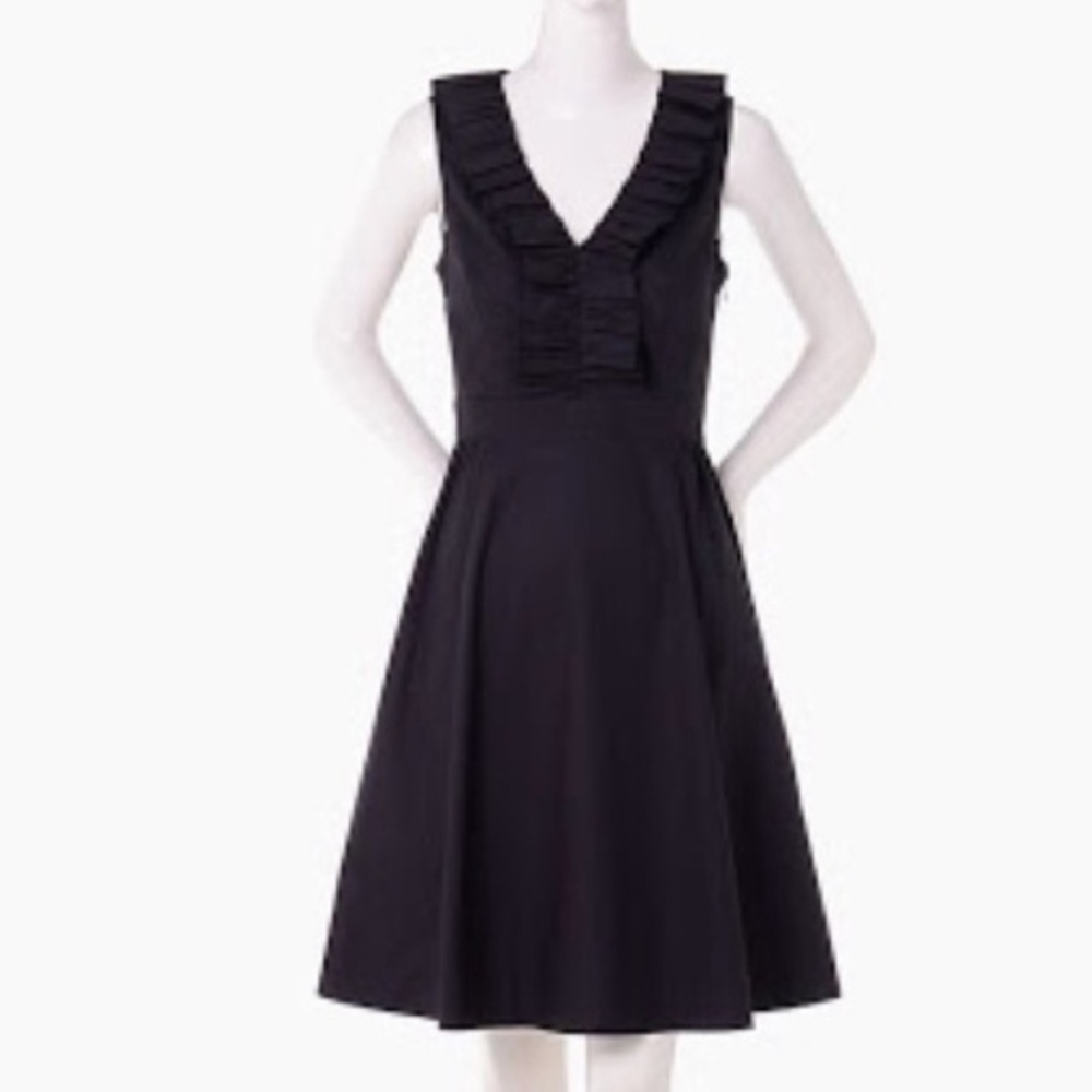 Kate Spade Ruffle Poplin Dress Black With Pockets EUC